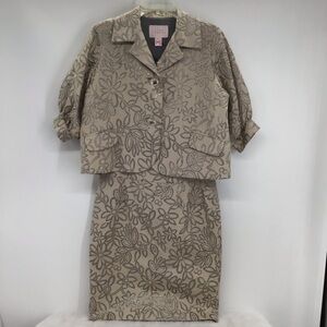 PINK Tartan 2 Piece Suit Floral Metallic Jacket & Skirt Career Wedding Size 4/6